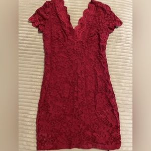 Urban Outfitters Kimchi Blue - Red Lace Floral Dress Deep V - Medium - NWOT